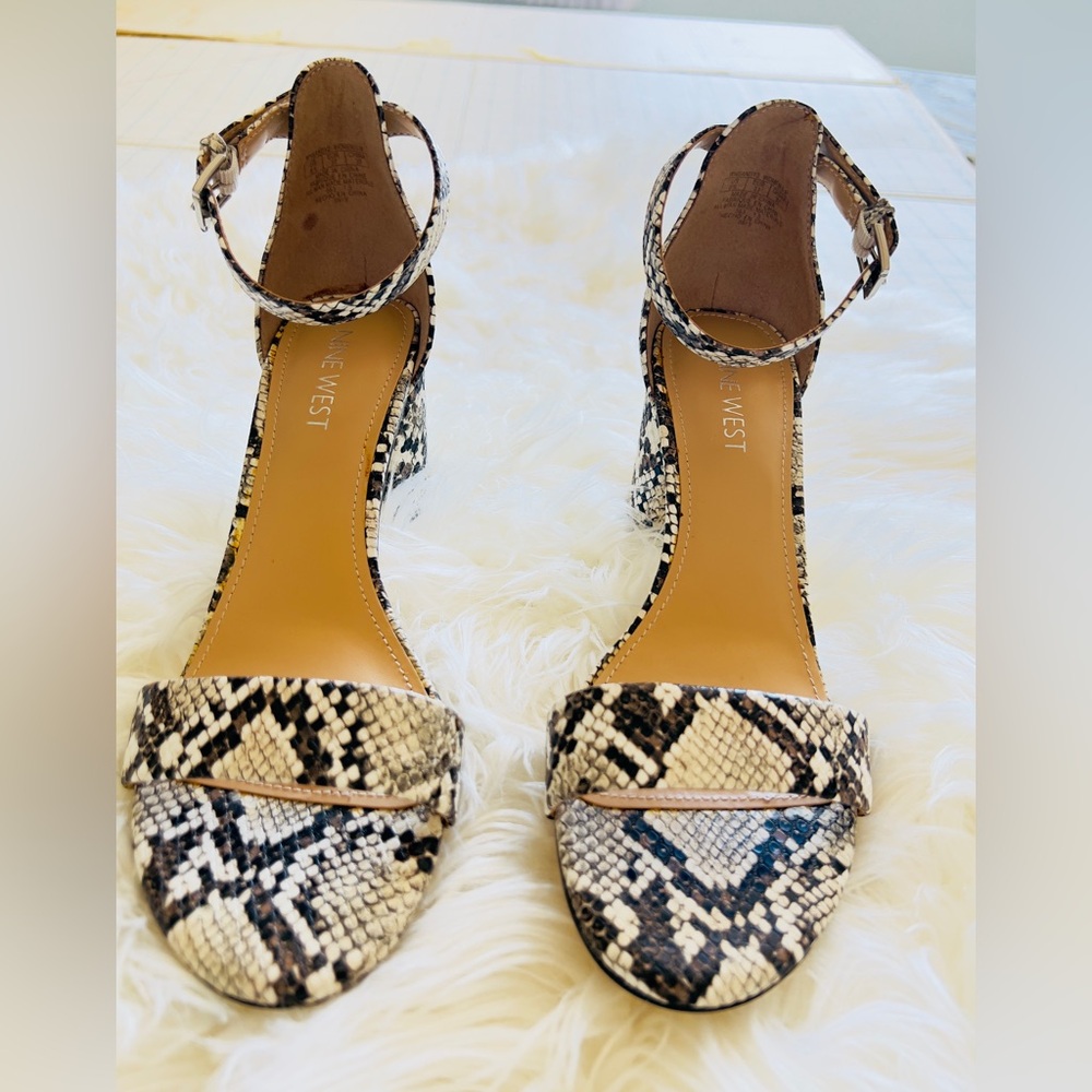 Nine West| Block Heel Snakeskin Sandals